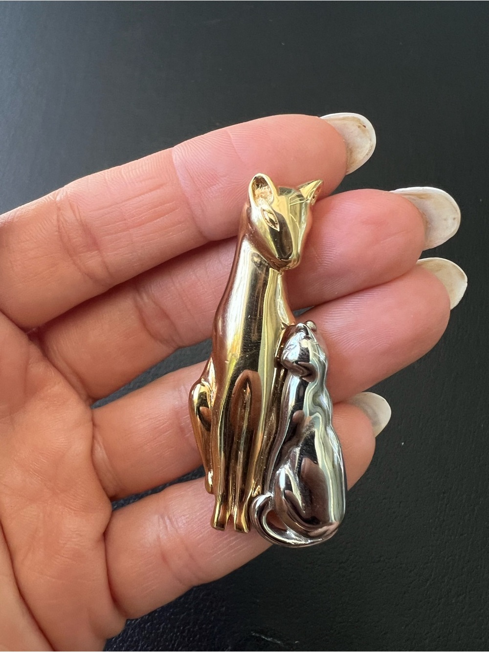 Vintage Cat & Kitten Gold & Silver Tone Brooch Pin Adorable Gift For Mom - Picture 2 of 6
